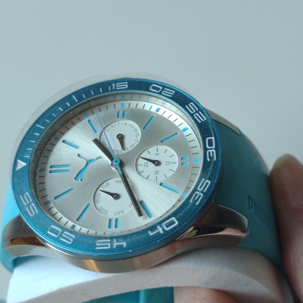 Puma Fast Track Stainless Steel and Silicone Rubber Light Blue Watch